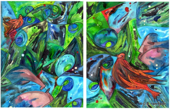 Dream in Green, 2paintings9x12in-each, copyright C.B.Harkreader